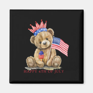 Happy 4th Of July Patriotic Cute Bear Women Girls Magnet