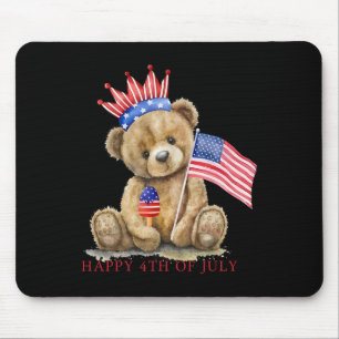 Happy 4th Of July Patriotic Cute Bear Women Girls Mouse Pad