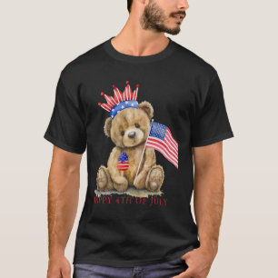 Happy 4th Of July Patriotic Cute Bear Women Girls T-Shirt