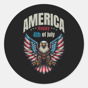 Happy 4th Of July - Patriotic Eagle Men Classic Round Sticker