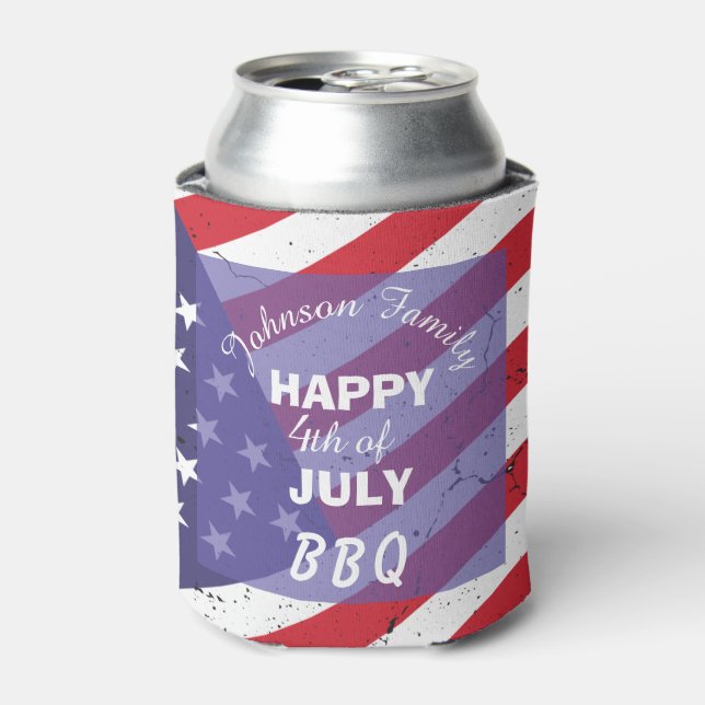 Happy 4th of July Patriotic Family BBQ Can Cooler (Can Front)