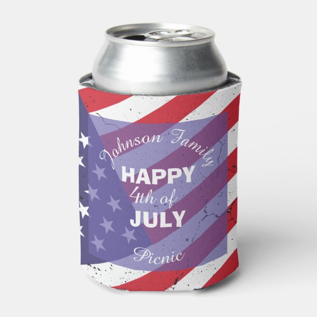 Happy 4th of July Patriotic Family Picnic Can Cooler (Can Front)