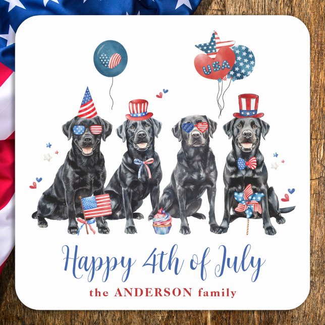 Happy 4th Of July Patriotic Labrador Retriever Square Sticker (Creator Uploaded)