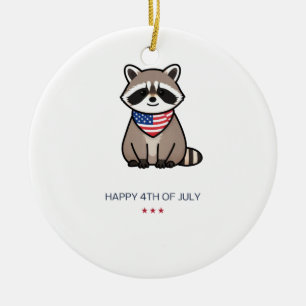 Happy 4th of July Patriotic Racoon Art Ceramic Ornament