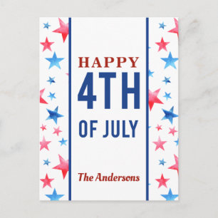 Happy 4th of July Patriotic Red Blue Stars America Postcard