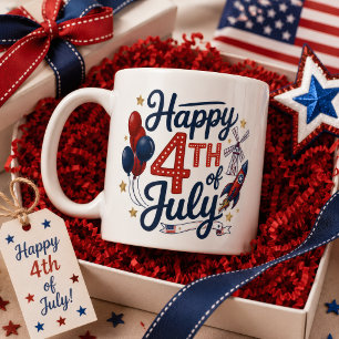 Happy 4th of July Patriotic Rocket & Stars Coffee Mug