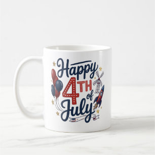 Happy 4th of July Patriotic Rocket & Stars Coffee Mug