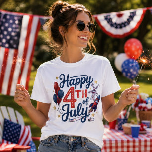 Happy 4th of July Patriotic Rocket & Stars T-Shirt