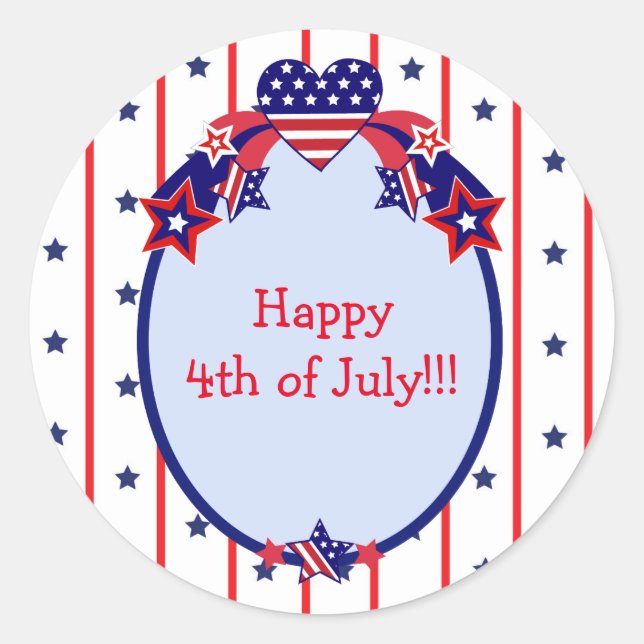 Happy 4th of July Patriotic Stars and Stripes Classic Round Sticker (Front)