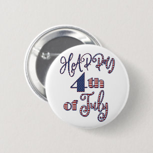 Happy 4th of July Patriotic Stars and Stripes Text 6 Cm Round Badge