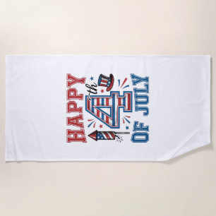 Happy 4th of July Patriotic Vintage Vector Design_ Beach Towel