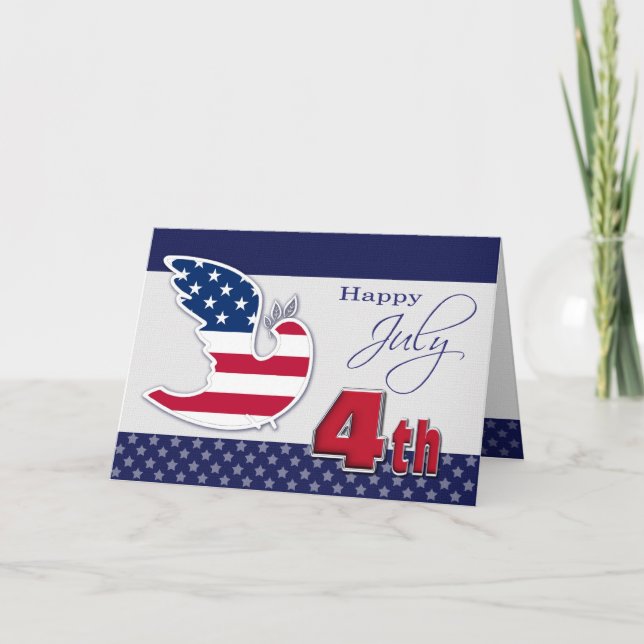 Happy 4th of July. Peace Dove Patriotic Card (Front)