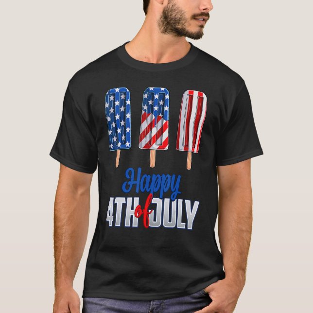 Happy 4th Of July Popsicle Red White Blue American T-Shirt (Front)