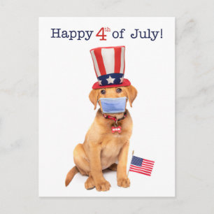 Happy 4th of July Puppy in Face Mask Postcard