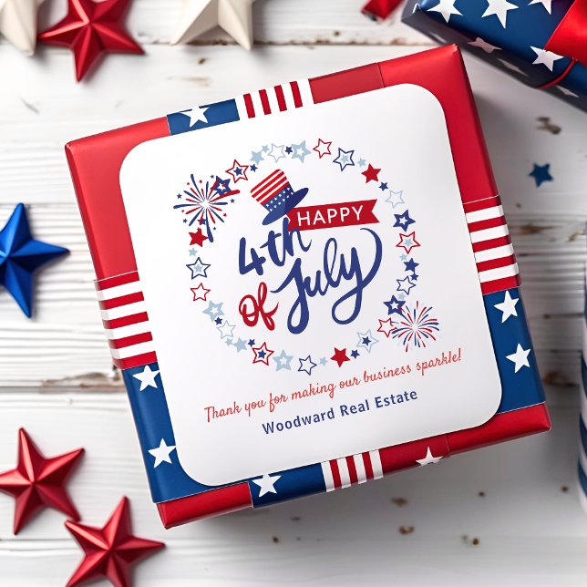 Happy 4th of July Realtor Marketing Thank You      Square Sticker (Creator Uploaded)