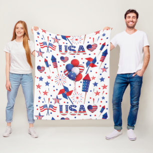 Happy 4th of July Red Blue Cute Party  Fleece Blanket
