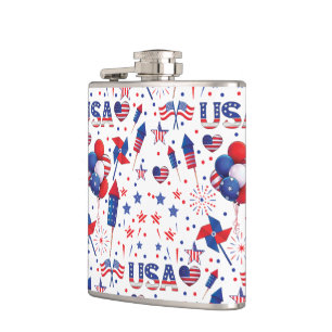 Happy 4th of July Red Blue Cute Party Hip Flask