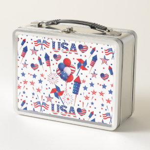 Happy 4th of July Red Blue Cute Party  Metal Lunch Box