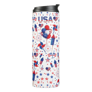 Happy 4th of July Red Blue Cute Party  Thermal Tumbler