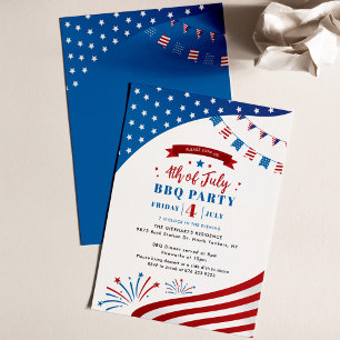 Happy 4th of July Red White and Blue BBQ Party Invitation