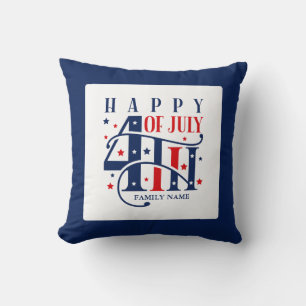 Happy 4th of July Red White and Blue Cushion