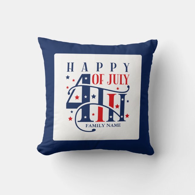 Happy 4th of July Red White and Blue Cushion (Front)
