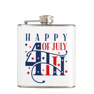 Happy 4th of July Red White and Blue Hip Flask