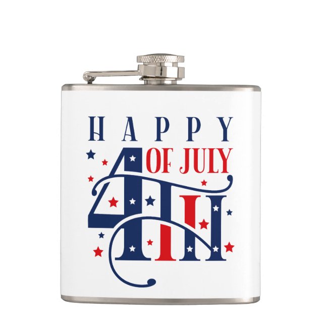 Happy 4th of July Red White and Blue Hip Flask (Front)