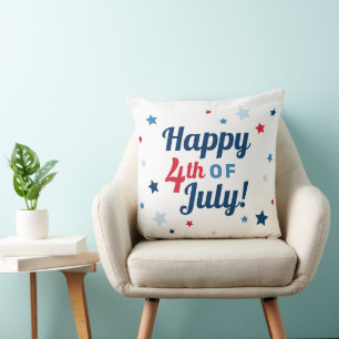 Happy 4th of July Red White and Blue Patriotic Cushion