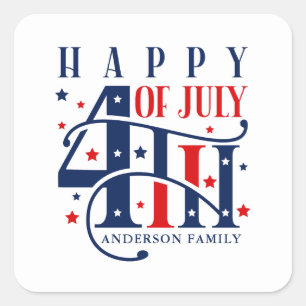 Happy 4th of July Red White and Blue Square Sticker