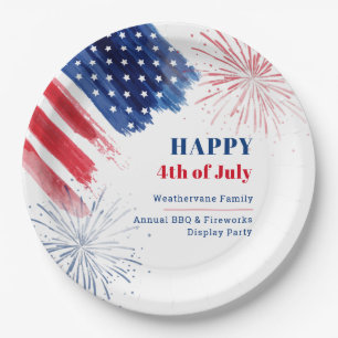 Happy 4th of July Red White and Blue Summer Party Paper Plate