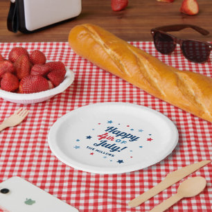 Happy 4th of July Red White Blue Stars Paper Plate