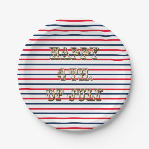 Happy 4th of July red white blue stripes patriotic Paper Plate