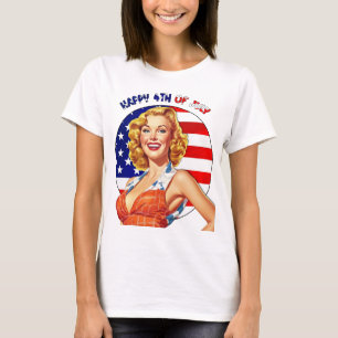 Happy 4th of July Retro Pin-up Girl Art T-Shirt