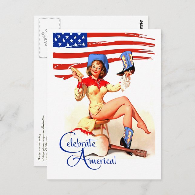 Happy 4th of July. Retro Pin-up  Postcard (Front/Back)