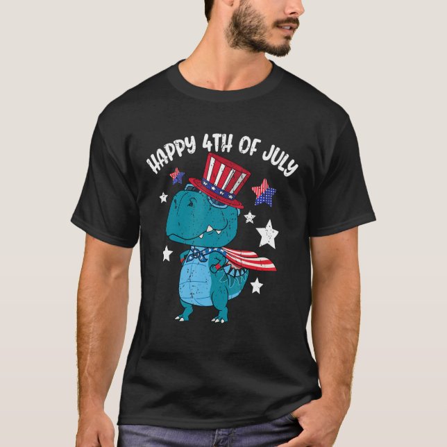 Happy 4th Of July Rex Dino Dinosaur T-Shirt (Front)