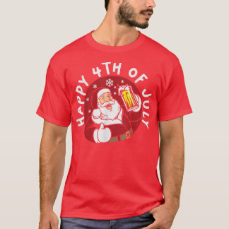 Happy 4th Of July Santa Summer Vacation Beach  T-Shirt