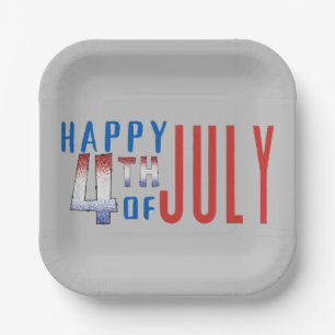 Happy 4th of July Shimmer Word Art  Paper Plate