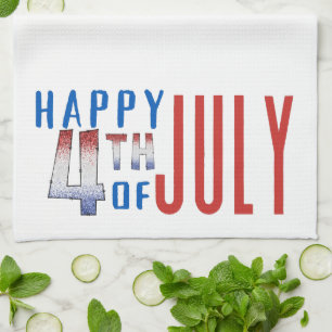 Happy 4th of July Shimmer Word Art  Tea Towel