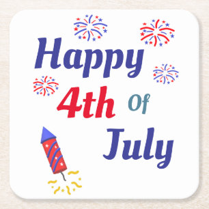 Happy 4th Of July Square Paper Coaster
