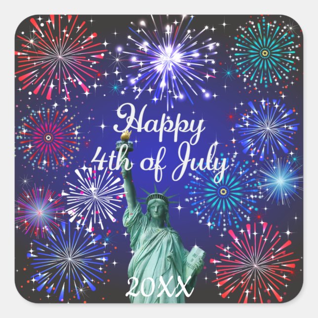 Happy 4th of July Square Sticker (Front)