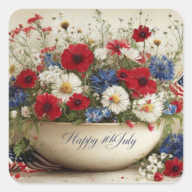 Happy 4th of July Square Sticker (Front)