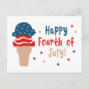 Happy 4th of July Stars and Stripes Ice Cream Postcard