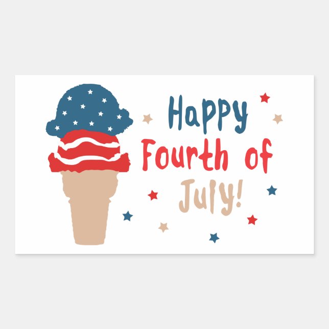 Happy 4th of July Stars and Stripes Ice Cream Rectangular Sticker (Front)