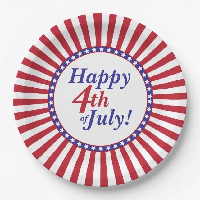 Happy 4th of July Stars and Stripes Paper Plate (Front)