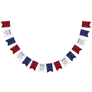 Happy 4th of July Stars and Stripes Red White Blue Bunting