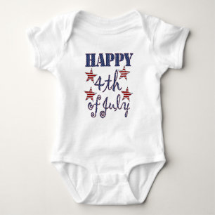 Happy 4th of July Stars and Stripes Typography Baby Bodysuit