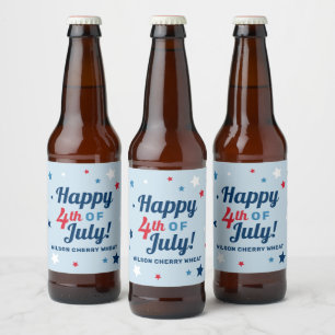 Happy 4th of July Stars Custom Name Beer Bottle Label