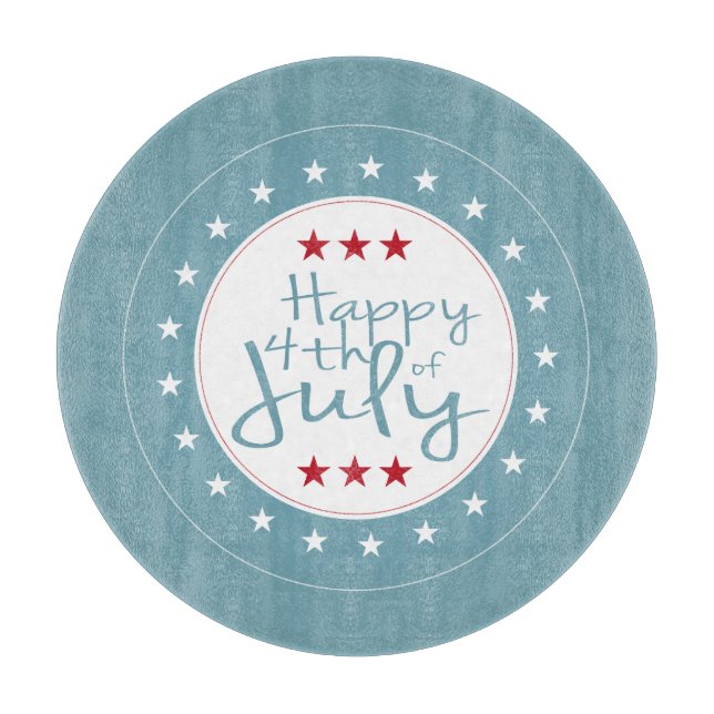 Happy 4th of July Stars Glass Cutting Board (Front)