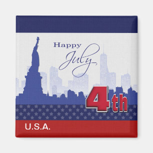 Happy 4th of July. Statue of Liberty and Fireworks Magnet